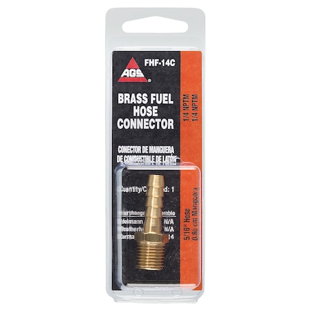 Ags Brass Fuel Connector, 5/16 Hose, Male (1/4-18 NPT), 1/card FHF-14C